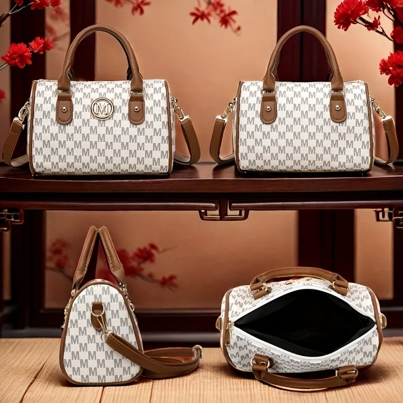 Women's Small Shoulder Crossbody Bag with Golden "M" Design, Synthetic Faux Leather Purse for Work, Travel, Parties & Gifts