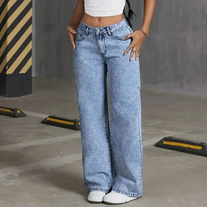Wide Leg Jeans High waisted  Bow Embroidered Pocket Wide Leg Jeans  Fashionable ladies Trousers Casual Style