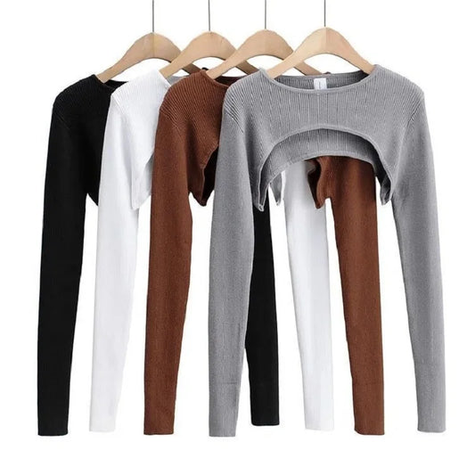O-neck Women Long Sleeve Crop Top