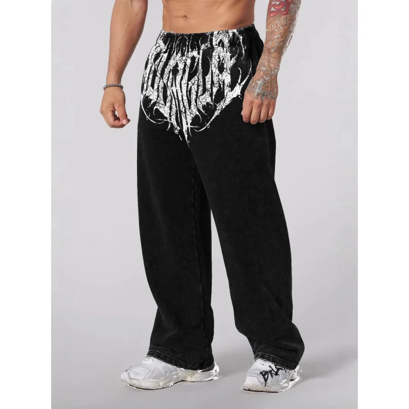 American Style Men's Sports Pants Joggers Muscle Fitness Casual Long Pants Loose Straight Pants Street Fashion Trendy Men's Pant