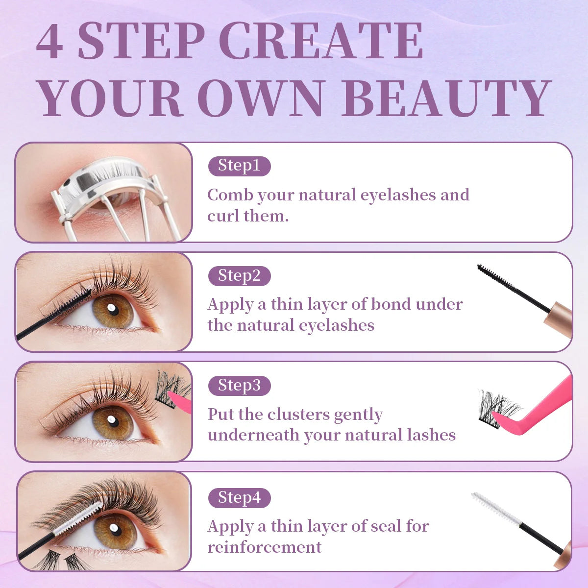 ISEEN DIY Eyelash Extension Kit Cluster Mix Eyelashes Full  Lashes Kit with Lash Bond & Seal and Eyelash Tweezers and Brush