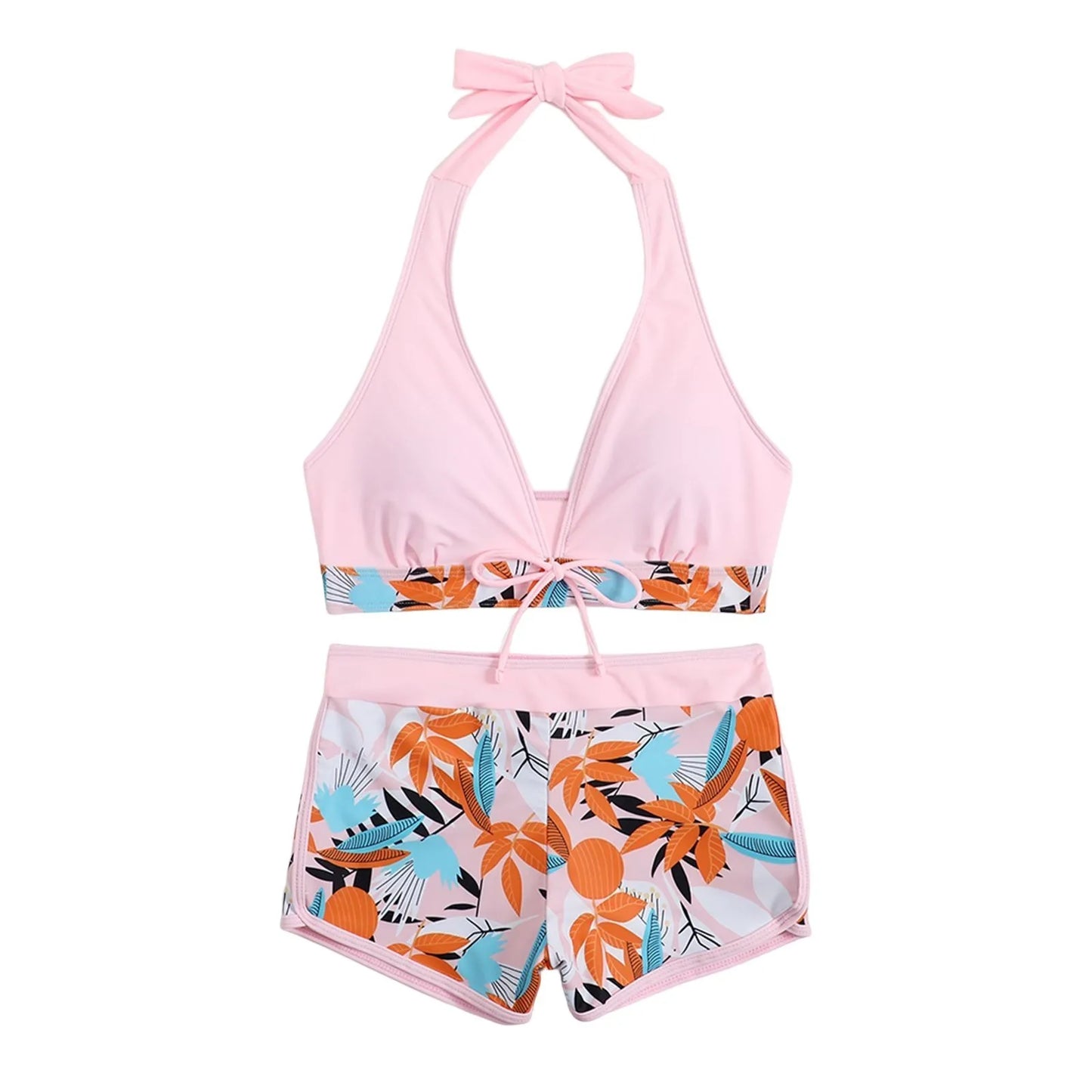 Shorts Bikinis Set  High Waist Swimsuit Women Swimwear  Plant Print Bathers Bathing Swim Suit Beachwear