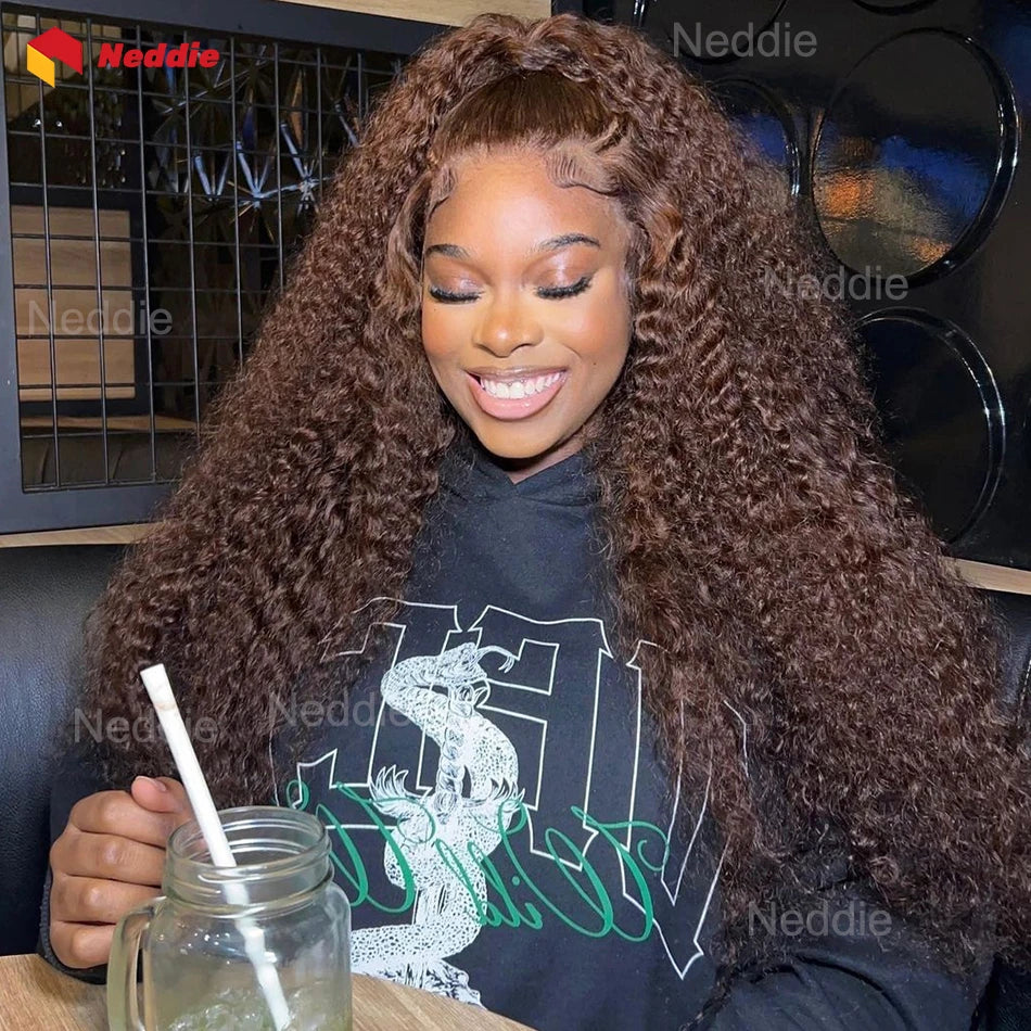 Chocolate Brown Curly Lace Front Wig Deep Wave 13x6 Hd Transparent Lace Frontal Wig 100% Human Hair For Women Brazilian Wig