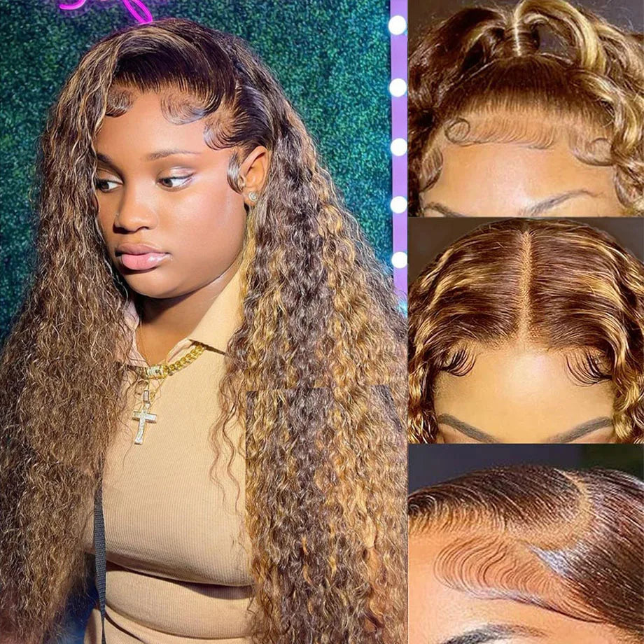 Highlight Wig Human Hair Ombre HD Lace Wig 13x6 Human Hair Deep Wave Frontal Wig Brazilian 13x4 Water Wave Curly Wigs For ladies