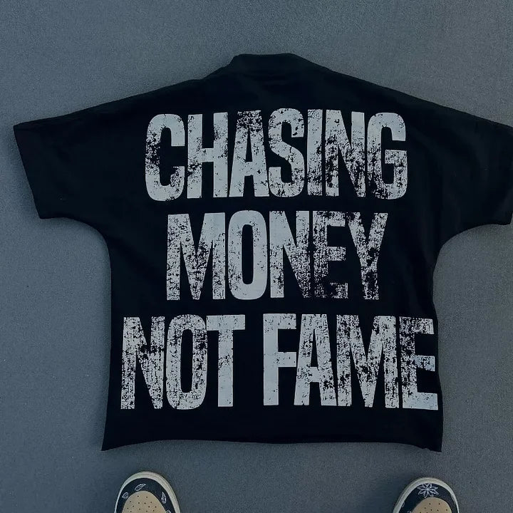 Vintage Chasing Money Not Fame Graphic 100% Cotton T-Shirt Cropped Tees Co-ed Top graphic t shirts  men clothing