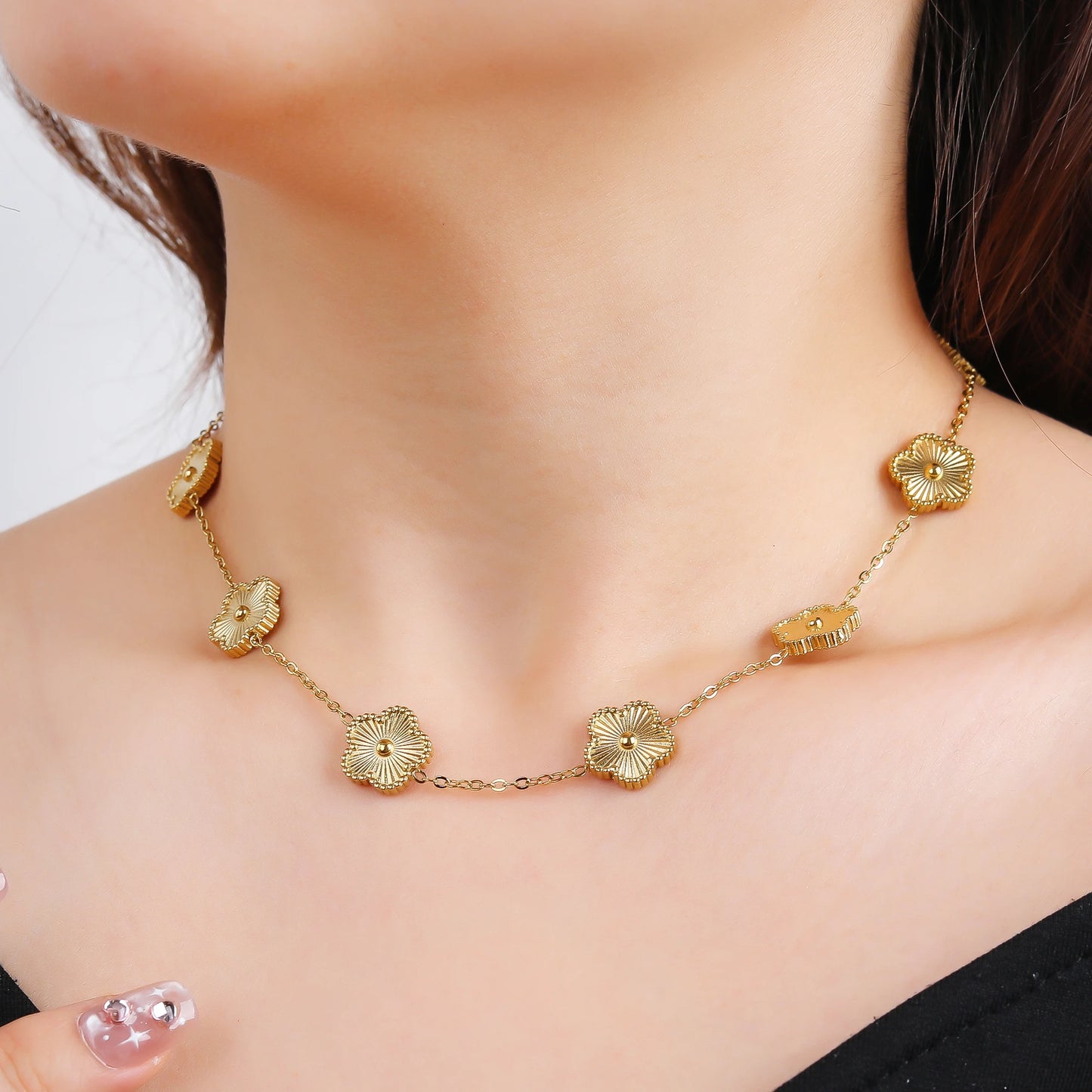 10 Flower Y2K  Laser Stainless Steel Five Leaf Flower Waterproof Necklace Simple for ladies Daily Party Aesthetic Jewelry Clover