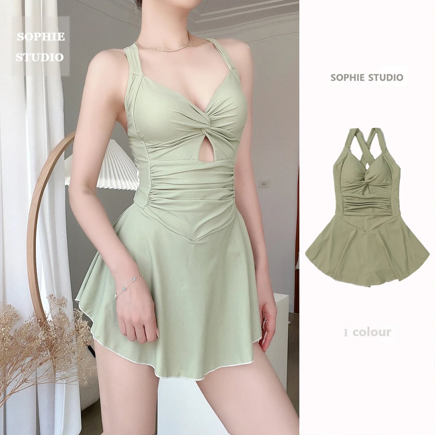 Cute Women Hanging Neck Sweet Swimwear Sexy One-piec Beach Wear Swim Suit Beach Dress Swimsuit High Waist Bathing Suit for Girls