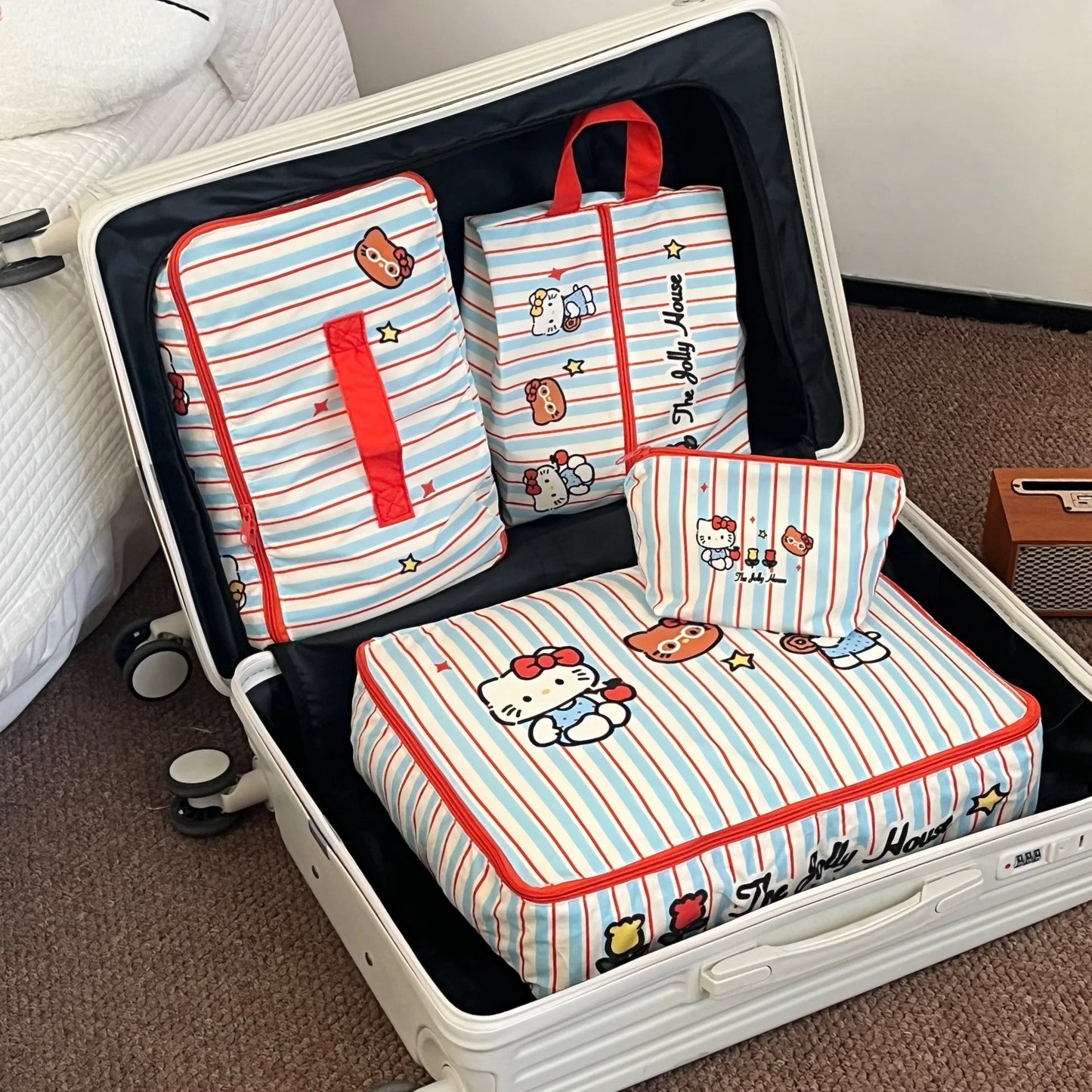 Striped Cat Travel Organizer Bag Portable Luggage Storage Pouch For Trip Business Hand Carry Cosmetic Case