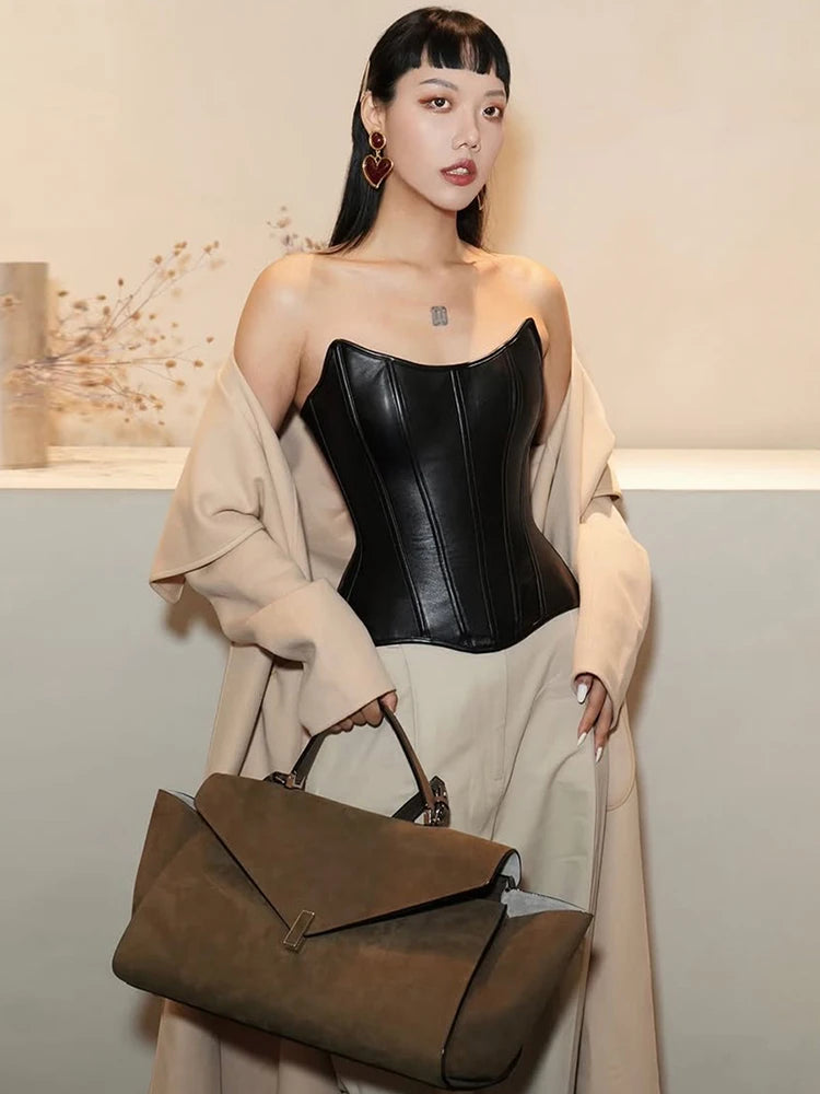 Weird Puss Sexy Faux Leather Tank Top Women Fashion Casual Sleeveless Patchwork Irregular Hem Coquette Midnight Party Club Vest