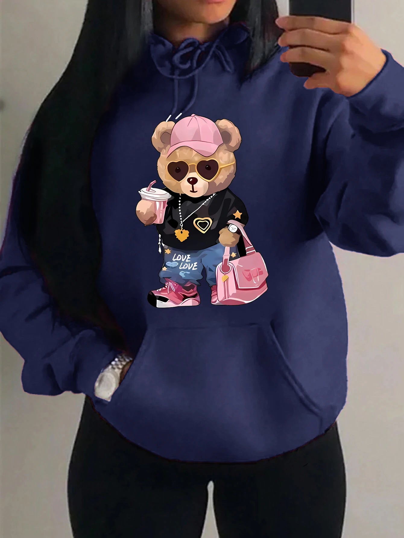 Cool Bear Sister Pattern Creative Design Women Clothes Creativity Fleece Hoodie Harajuku Pocket Pullovers Funny Autumn Hoody