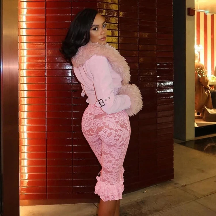 Lace Knee Length Pants, Summer Women Midi Waist Hollow Out Sexy Club Party See Through Leggings Pants