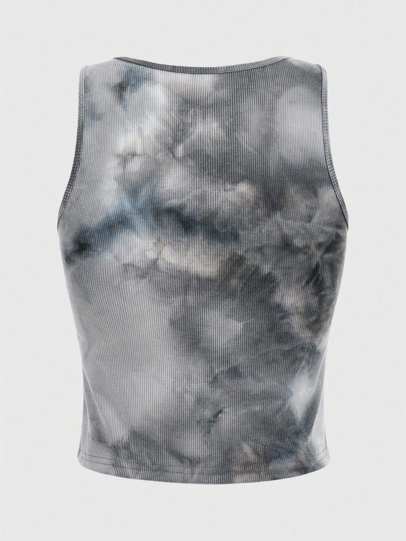 Grunge Punk Tie Dye Eye Letter Graphic Tank Top Women Summer Y2K Clothes Casual Round Neck Sleeveless Crop Top Vest Streetwear