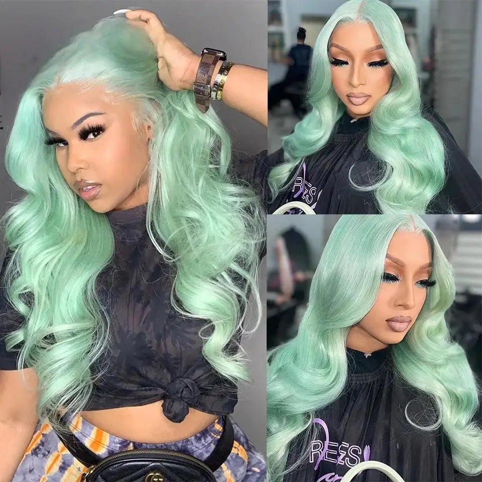 Mint Green 13x4 HD Transparent Lace Front Wig Straight Lace Front Wigs Body Wave 613 Colored Lace Front Human Hair Wigs On Sale