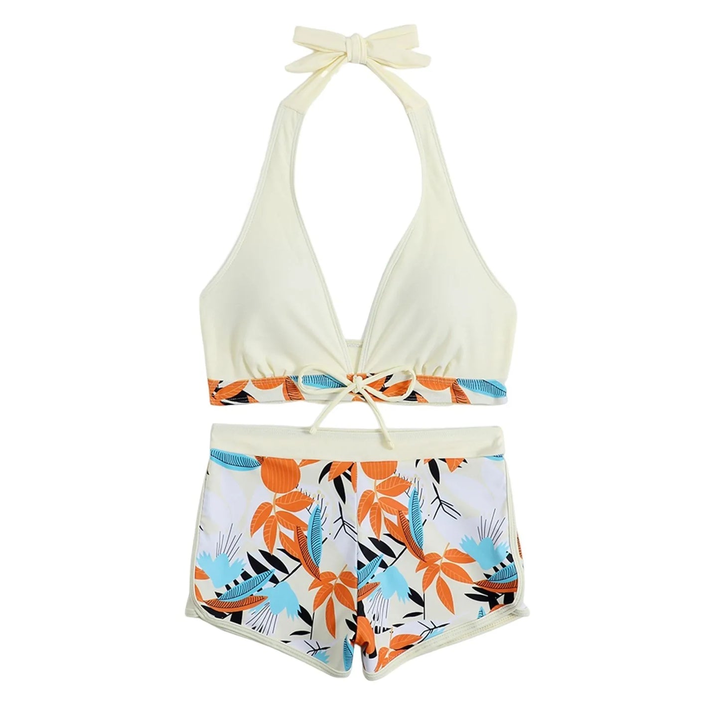Shorts Bikinis Set  High Waist Swimsuit Women Swimwear  Plant Print Bathers Bathing Swim Suit Beachwear