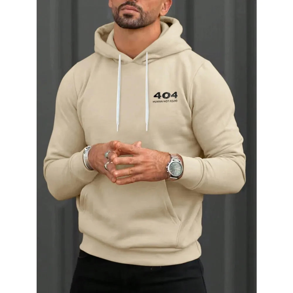 Autumn and Winter New Men's Hoodie Loose Long Sleeve Printed Comfortable Casual Sweatshirt with Kangaroo Pocket and Drawstring