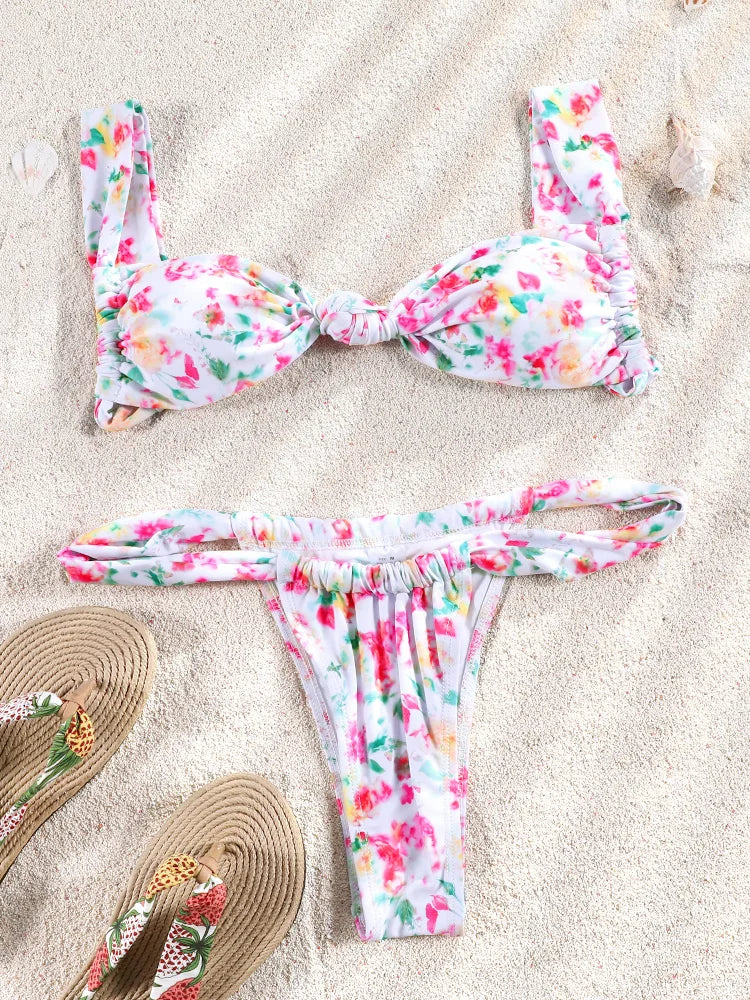 Brown Color Bikinis Bow Swimwear Women'S Summer Swimsuit 2025 Sexy Bikini Set Low Waist Beachwear Push Up Bathing Suits