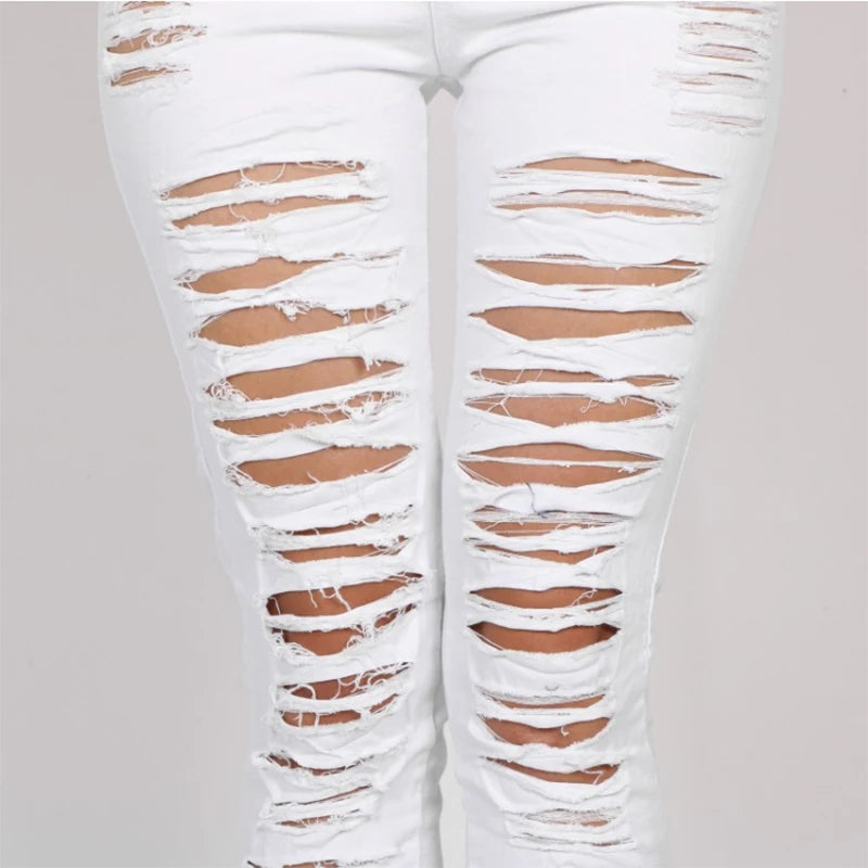 HOLE,  ladies 2025 High Waist Ripped Jeans for female, Skinny Black Pockets Jeans Elastic Slim Jean Female Femme Pants