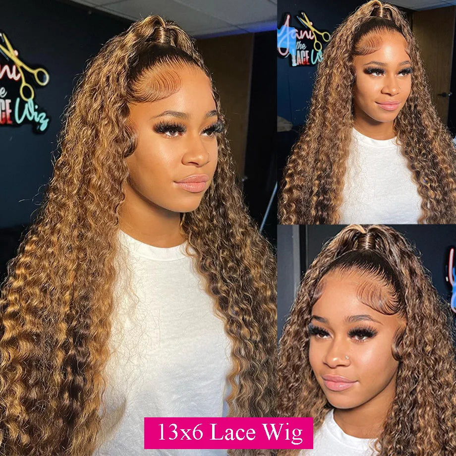 Highlight Wig Human Hair Ombre HD Lace Wig 13x6 Human Hair Deep Wave Frontal Wig Brazilian 13x4 Water Wave Curly Wigs For ladies