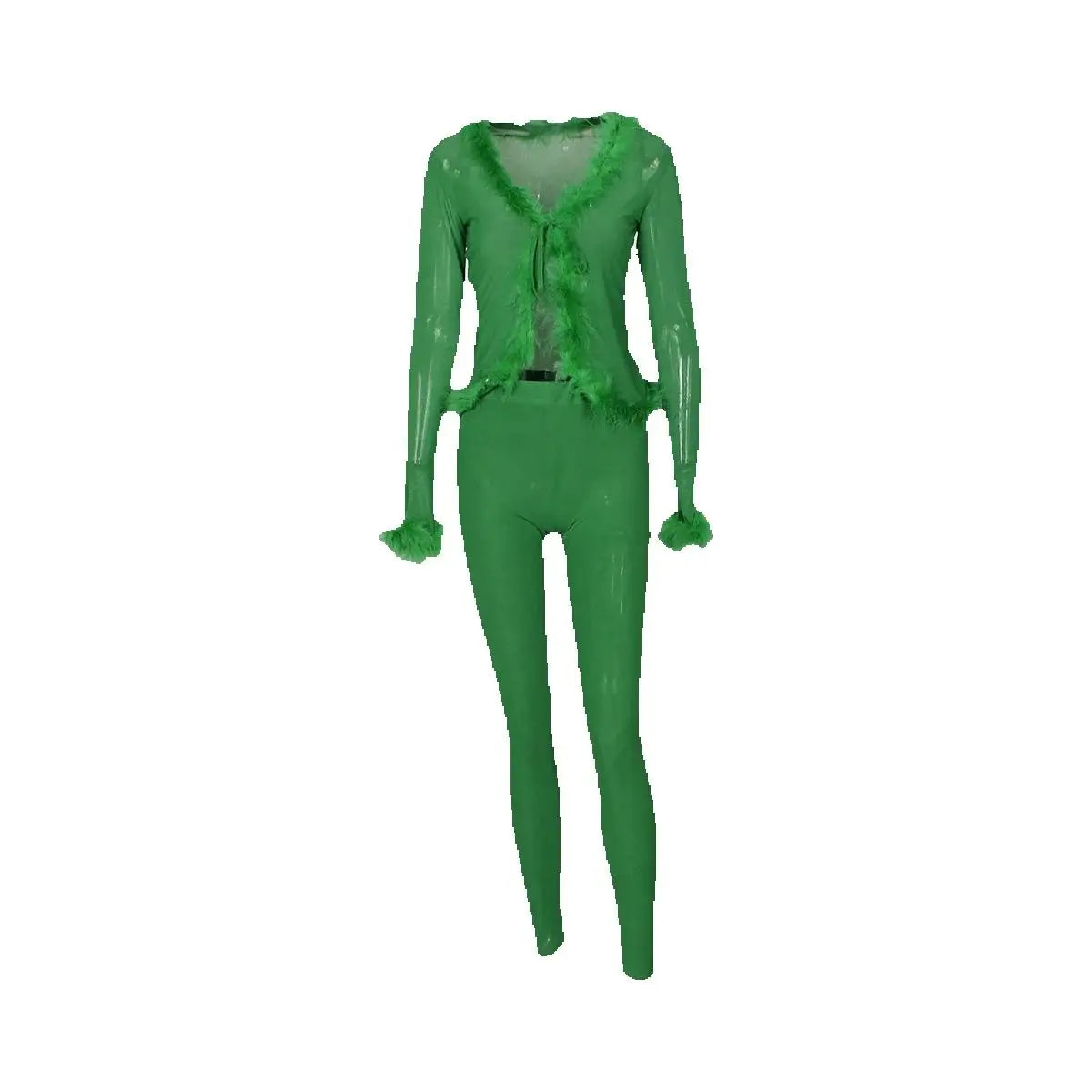 Weird Puss Sexy Fashion 2 Piece Set Women Fluff Patchwork Lace-Up Full Sleeve+Skinny Peach Hip Pants Club Coquett Trend Outfits