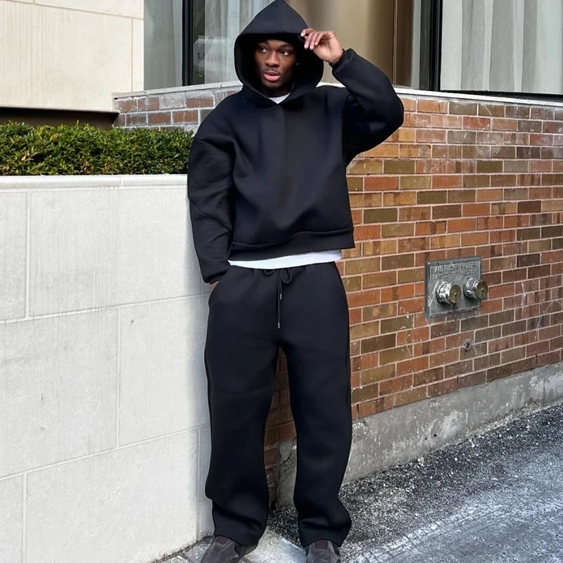 sweatsuit Casual Solid Couple's Hooded Sweatshirt Loose Sweatpants Jogging Sweatshirt Trousers Outfits Suits ﻿