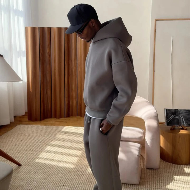 sweatsuit Casual Solid Couple's Hooded Sweatshirt Loose Sweatpants Jogging Sweatshirt Trousers Outfits Suits ﻿