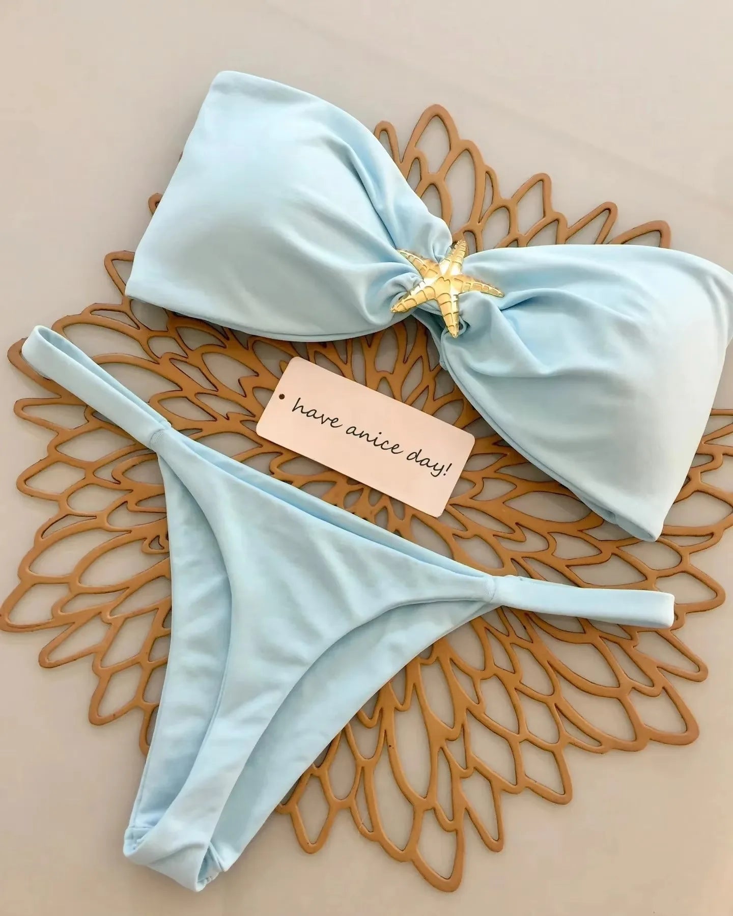 Sexy Women's Bikini Solid Color Strapless Split Swimsuit
