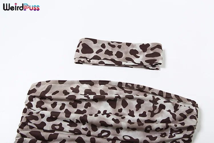 Weird Puss Leopard Print Crop Tops Woman Summer Strapless Ruffles Scarf Collar Trend Sexy Party Wild Chic Clubwear Skinny Vest