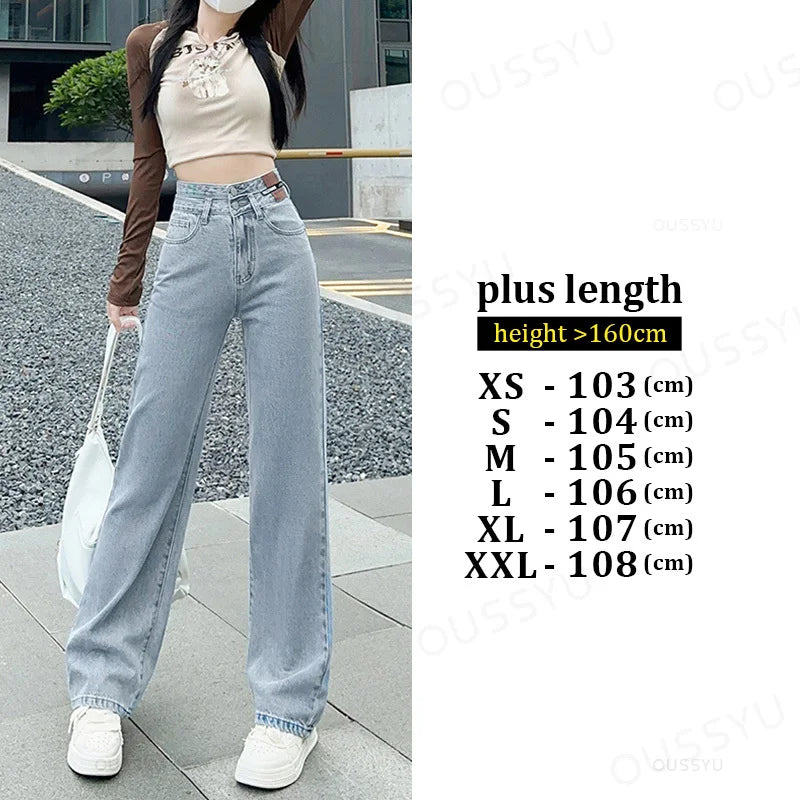 OUSSYU Woman Jeans High Waist Straight Wide Leg Cotton  Clothing Blue Streetwear Vintage Fashion Harajuku Women Trousers