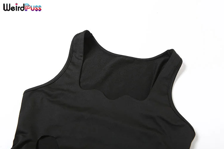Weird Puss Hollow Sexy Dress Women Summer New Sleeveless Split Solid Skinny Stretch Maxi Bodycon Clubwear Coquette Slim Vestidos