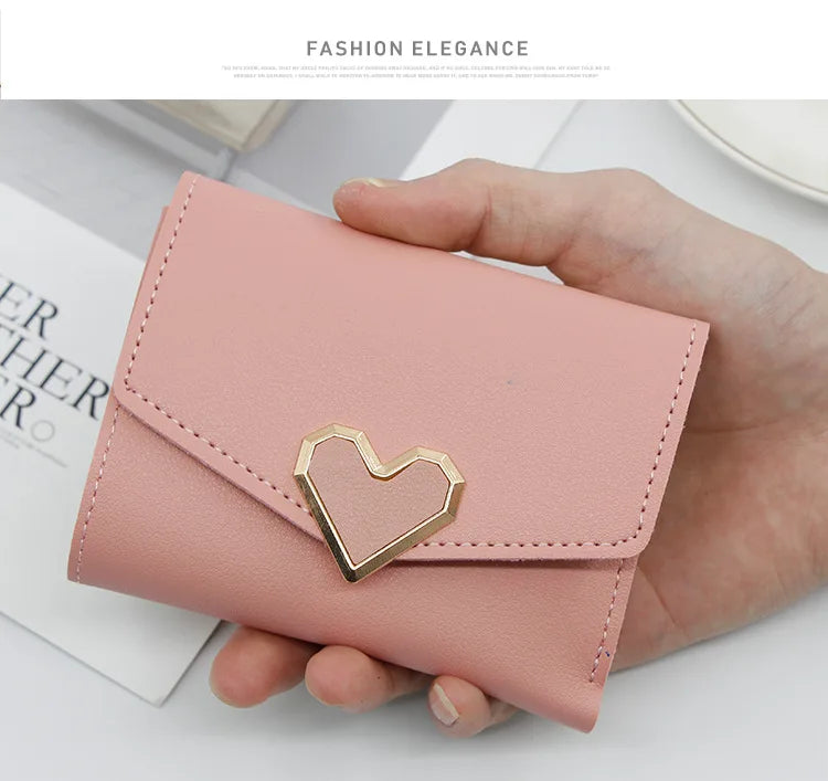 Korean version women wallet short heart-shaped three fold women's wallet multi card slot card bag zero wallet  purses for women