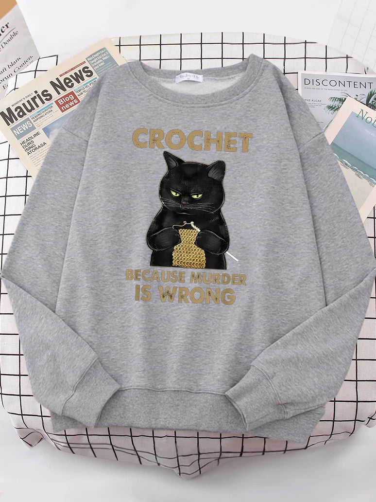 Crochet Because Murder Is Wrong Women's Hoody Fashion Fit Sweatshirt Casual Fleece Oversized Hoody Hip Hop All-match Tracksuit