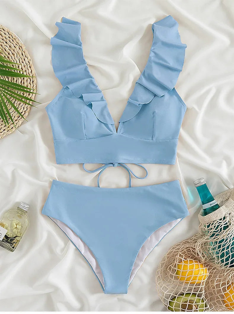 Ladies Two-Piece Bikini Set Sexy Swimsuit Tankini Fashion Ruffled Bikini Swimwear Women Swimming Suit Summer Beachwear Clothing