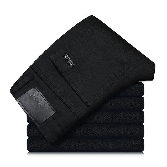 Men's pure black jeans Korean version trendy straight fit pants men's comfortable and elastic classic business denim