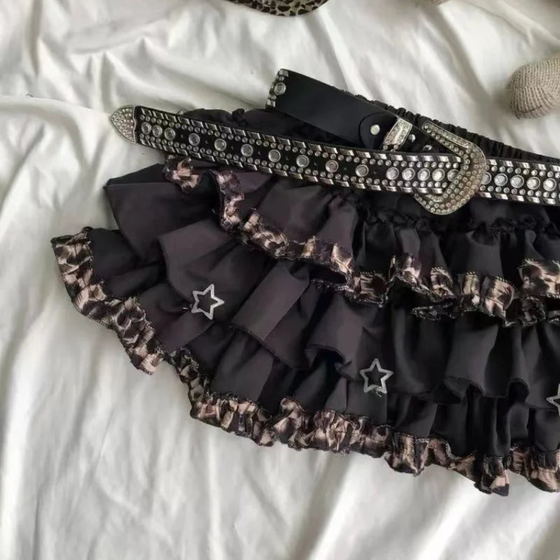 Subculture Gothic Skirt Women Clothing Sexy Leopard A-Line Vintage Streetwear Sweet Y2k Aesthetic Punk
