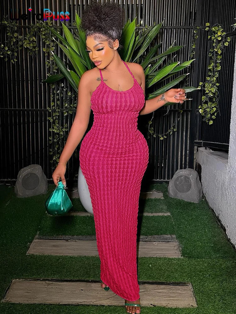 Weird Puss Backless Halter Dress Women Cross Bandage Sleeveless Sexy Elegant Skinny Stretch Wedding Party Maxi Bodycon Vestidos