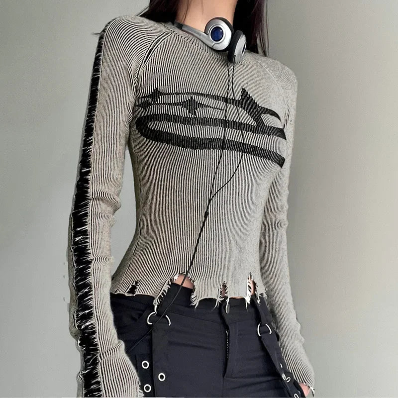 HLJ&GG American Vintage Y2K Leather Shorts Two Piece Sets Women Long Sleeve Knit Top And Shorts Outfits Fashion Streetwear New