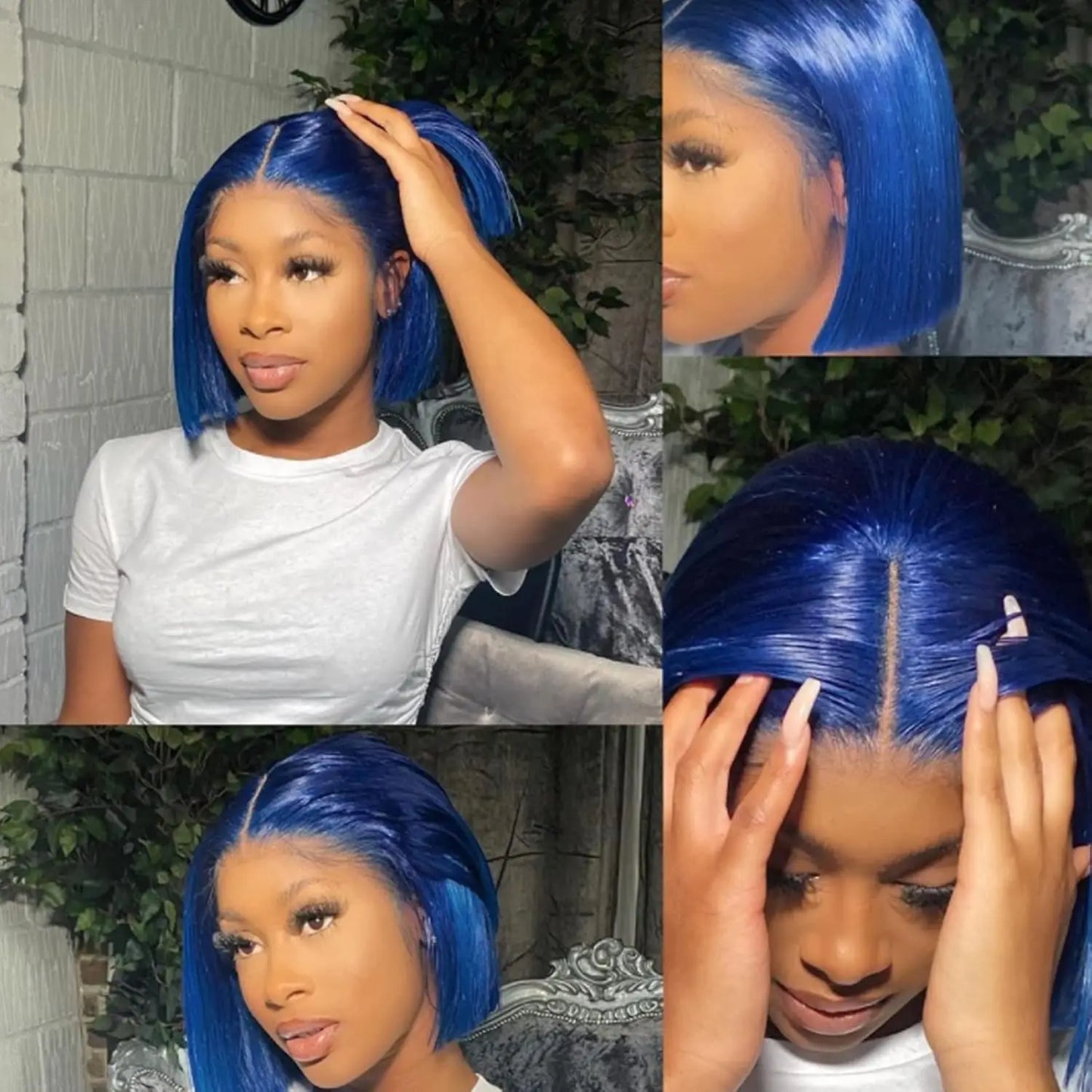 200Density Blue Straight Lace Front Wigs Human Hair Short Bob Wigs 13x4 Transparent Lace Bob Wig Human Hair 100% For Women
