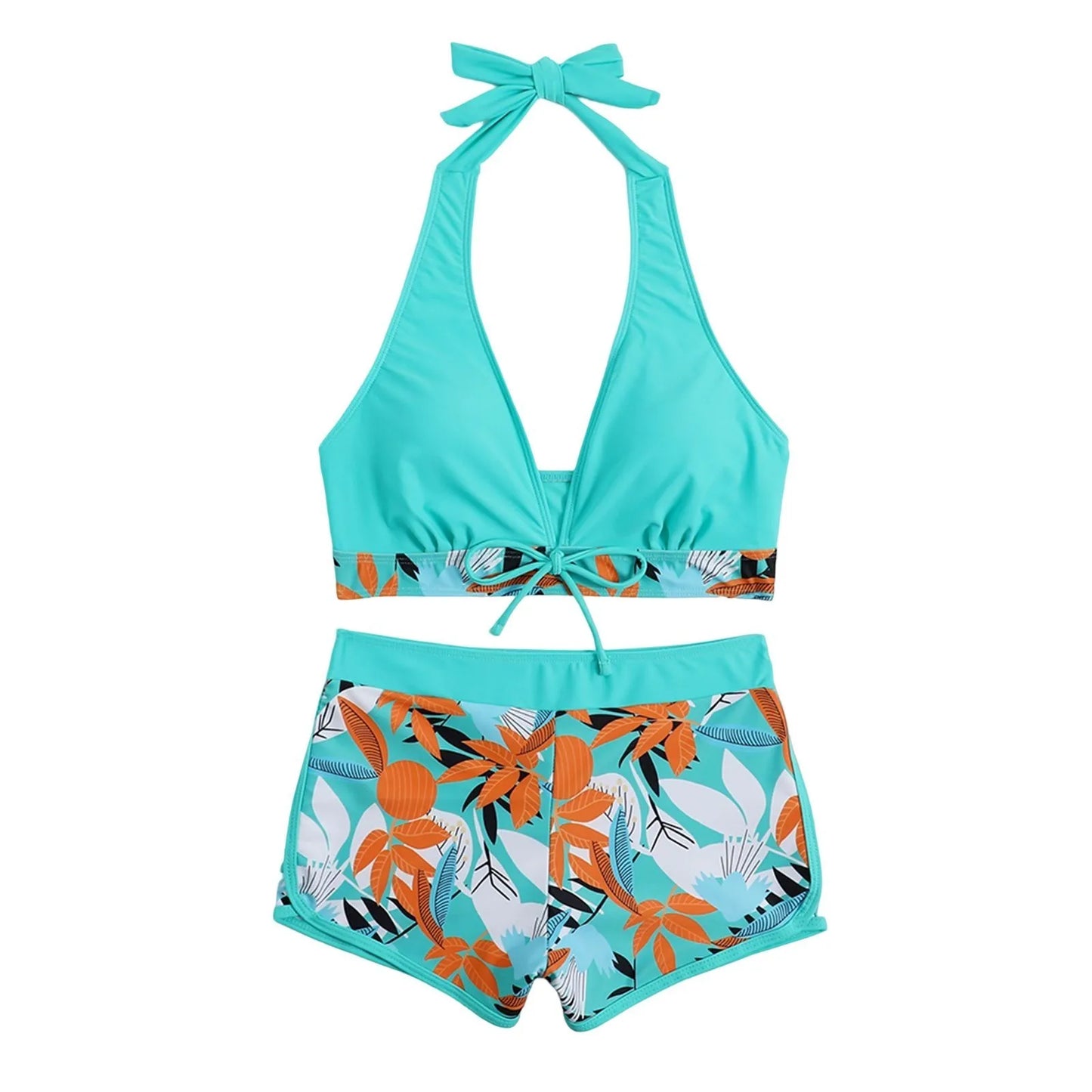 Shorts Bikinis Set  High Waist Swimsuit Women Swimwear  Plant Print Bathers Bathing Swim Suit Beachwear