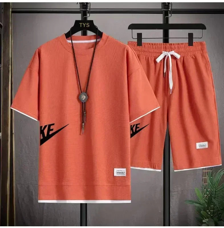 2025 Summer Men's Suit Casual Fashion Sportswear Men's Short-sleeved T-shirt + Sports Shorts Casual Men's Jogging Suit