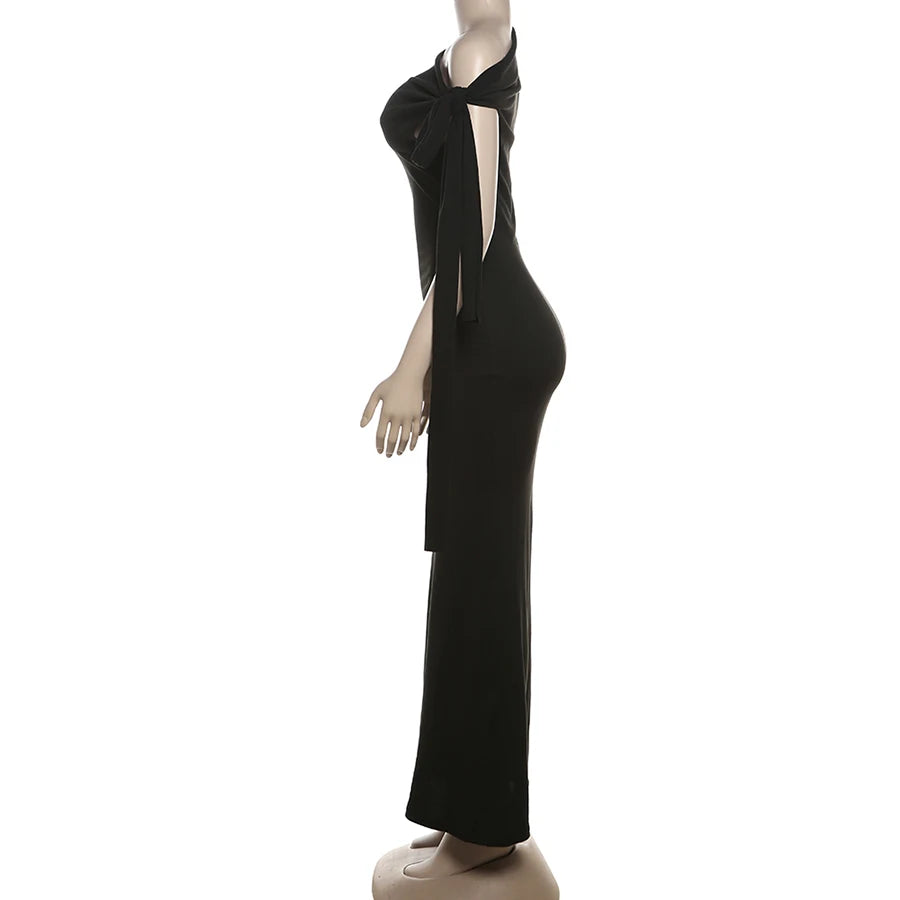 Weird Puss One-Shoulder Dress Woman Summer Sexy Solid Elegant Knot Bandage Sleeveless Bodyshape Simple Party Skinny Vestidos