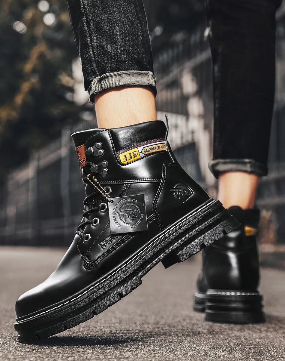 Lace-UP Leather Shoe's for Men Work Safety Mid-top