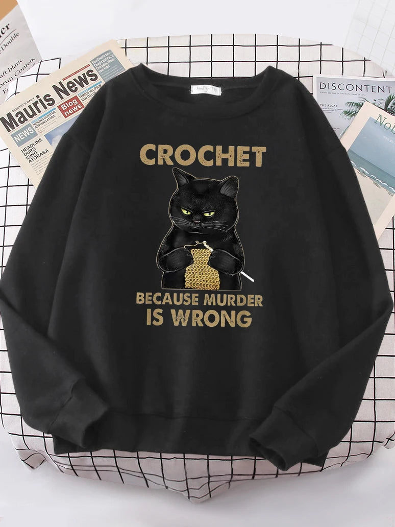Crochet Because Murder Is Wrong Women's Hoody Fashion Fit Sweatshirt Casual Fleece Oversized Hoody Hip Hop All-match Tracksuit