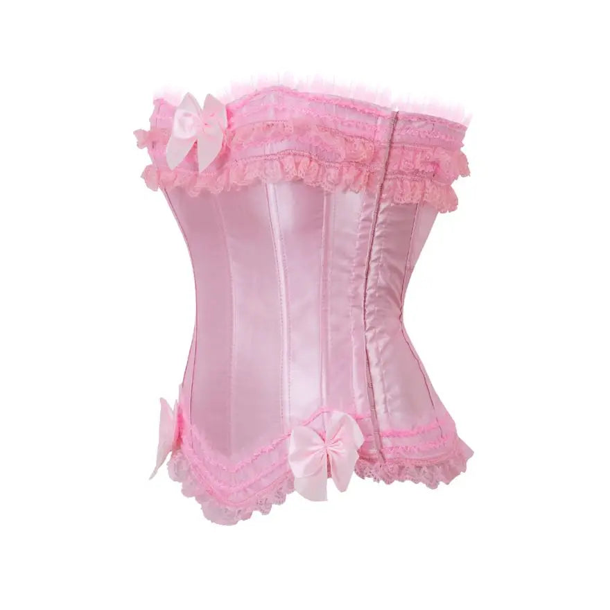 Women Sexy Satin Overbust Corset Lace Up Corsets Bustiers Top Gothic Ladies Halloween Plus Size White Red Black Pink korsett
