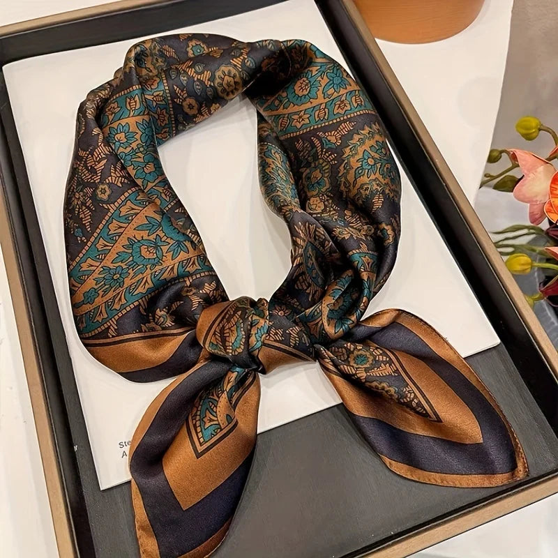 60Colors Luxury Scarf Women 70*70Cm Silk Feel Square Hair Wrapping Foulard Satin Shawl Big Size Head Bandana Hijab Handkerchief