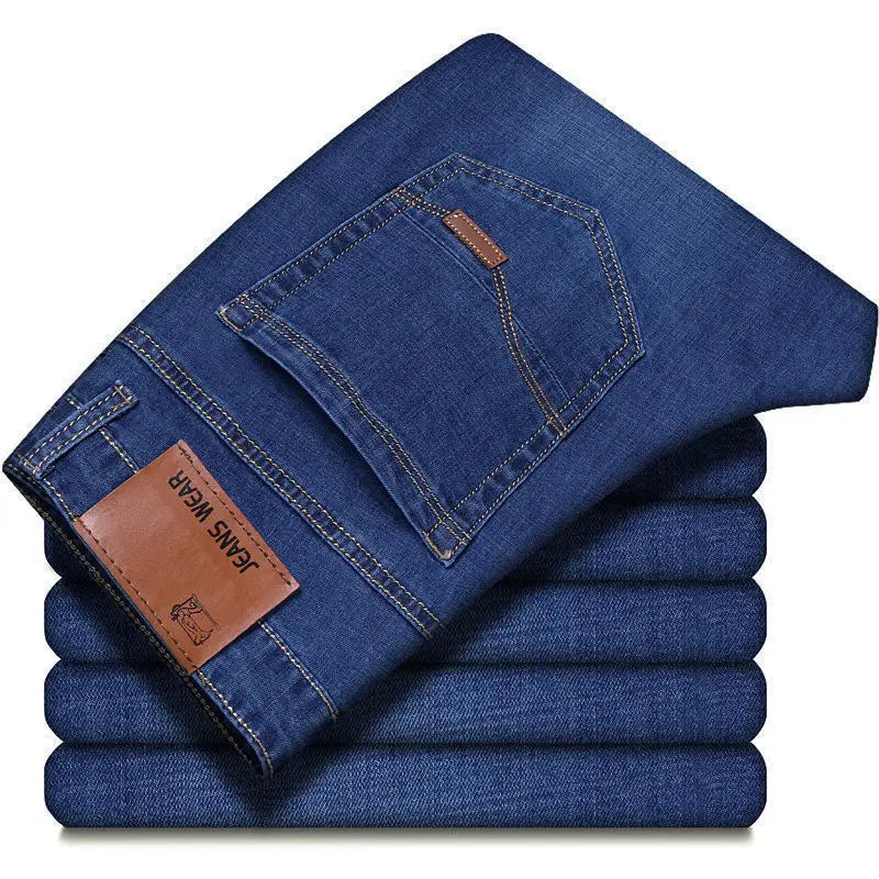Denim jeans, comfortable and soft business casual denim pants, slim fit straight leg pants, fashionable men's brand, light luxury elast