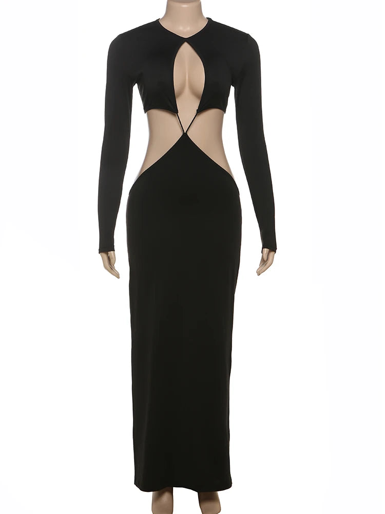 Weird Puss Sexy Coquette Dress Women Hollow Irregular Waistless Backless Full Sleeve Stretch Skinny Clubwear Hipster Vestidos